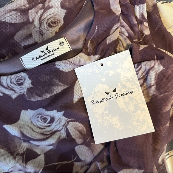 Floral Mesh Purple Rose Floral Print Size Medium Feminine Whimsy - Picture 4 of 4